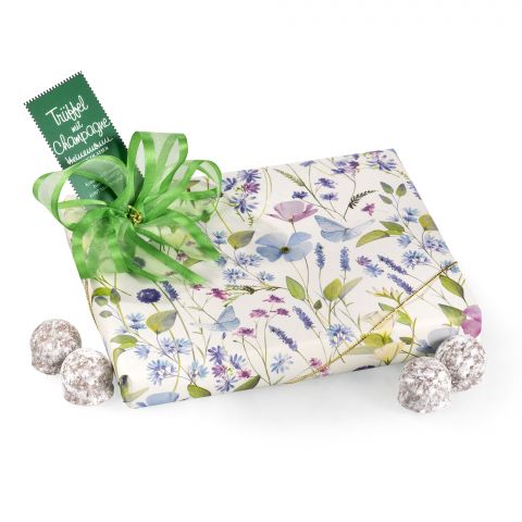 Truffles with Champagne in pretty box, flower meadow design 240g